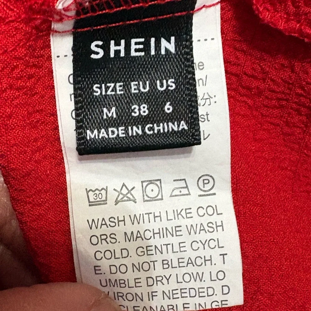 SHEIN Red Sleeveless Deep V Mini Dress with Crochet Trim